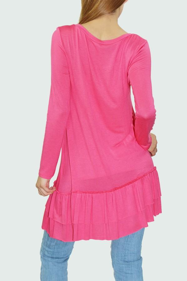 Stylespect - Long Sleeve Pleated Bottom Tunic - Coral - 1 COLOR -