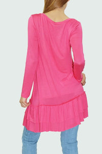 Thumbnail for Stylespect - Long Sleeve Pleated Bottom Tunic - Coral - 1 COLOR -