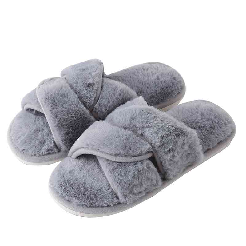 Faux Fur Twisted Strap Slippers - T - 5 COLORS -