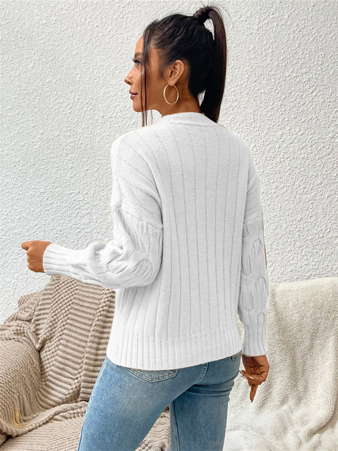 Round Neck Long Sleeve Sweater - T - 5 COLORS -