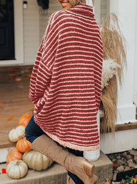 Thumbnail for Striped Turtleneck Sweater with Pockets - T - 4 COLORS -