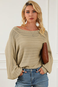 Thumbnail for Openwork Boat Neck Lantern Sleeve Sweater - T - 4 COLORS -