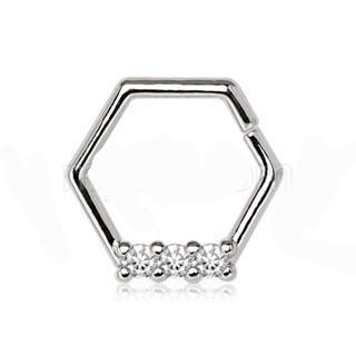 316L Stainless Steel Multi Jeweled Hexagon Captive Bead Ring / Cartilage Earring -