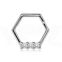 Thumbnail for 316L Stainless Steel Multi Jeweled Hexagon Captive Bead Ring / Cartilage Earring -