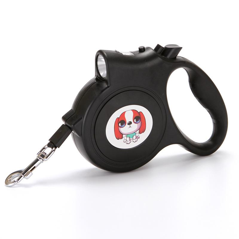 Savoy - LED Lighted Retractable Nylon Dog Leash - Black -