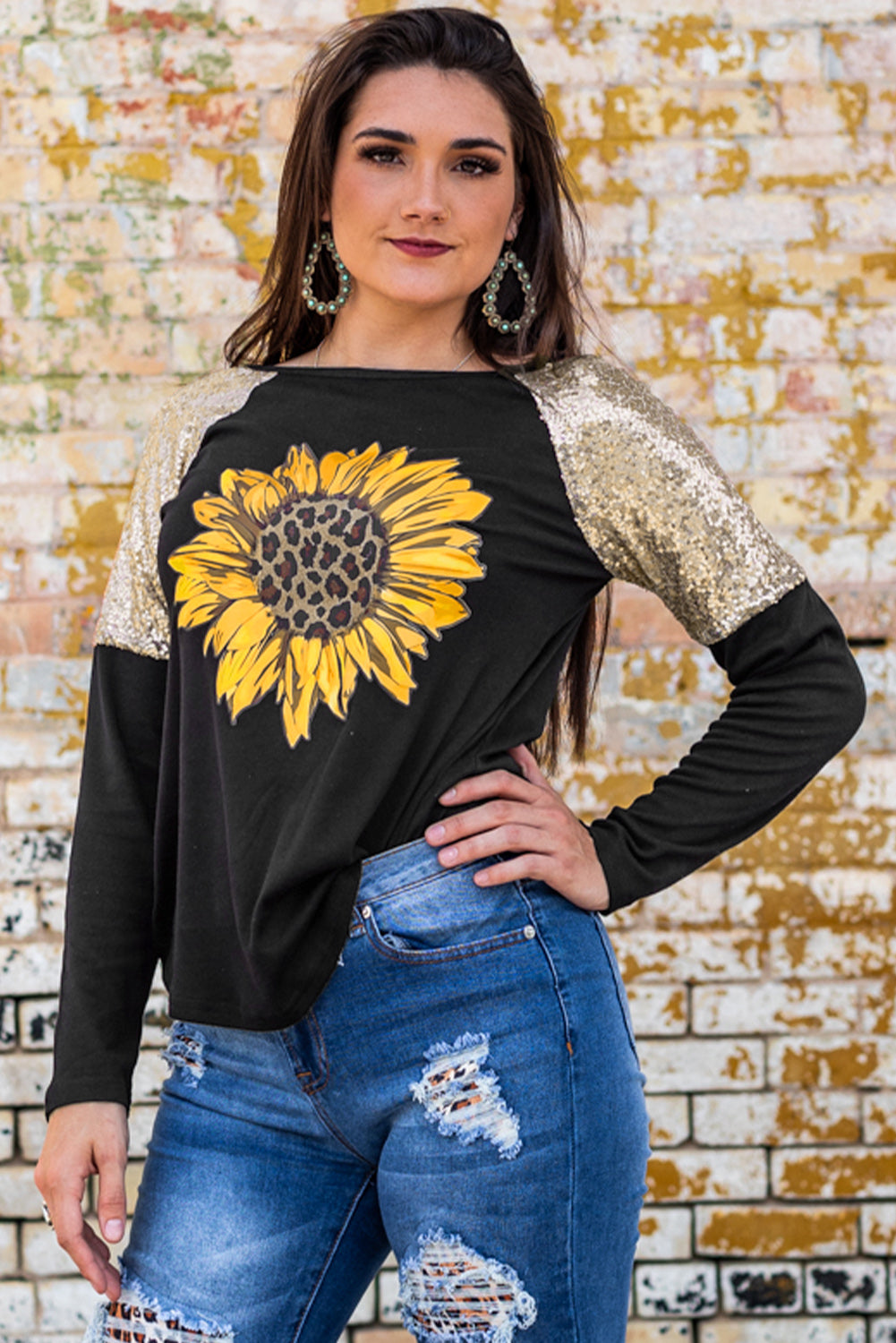 Sunflower Graphic Sequin T-Shirt - T - 1 COLOR -