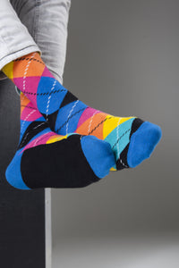 Thumbnail for Men's Magenta Argyle Socks - 1 COLOR -