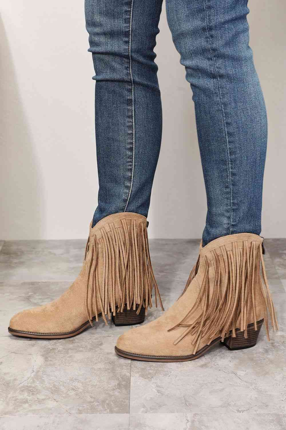 Faux Suede Legend Women's Fringe Cowboy Western Ankle Boots - T - 1 COLOR -