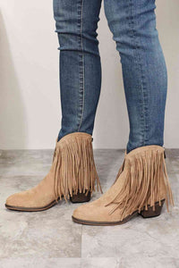 Thumbnail for Faux Suede Legend Women's Fringe Cowboy Western Ankle Boots - T - 1 COLOR -