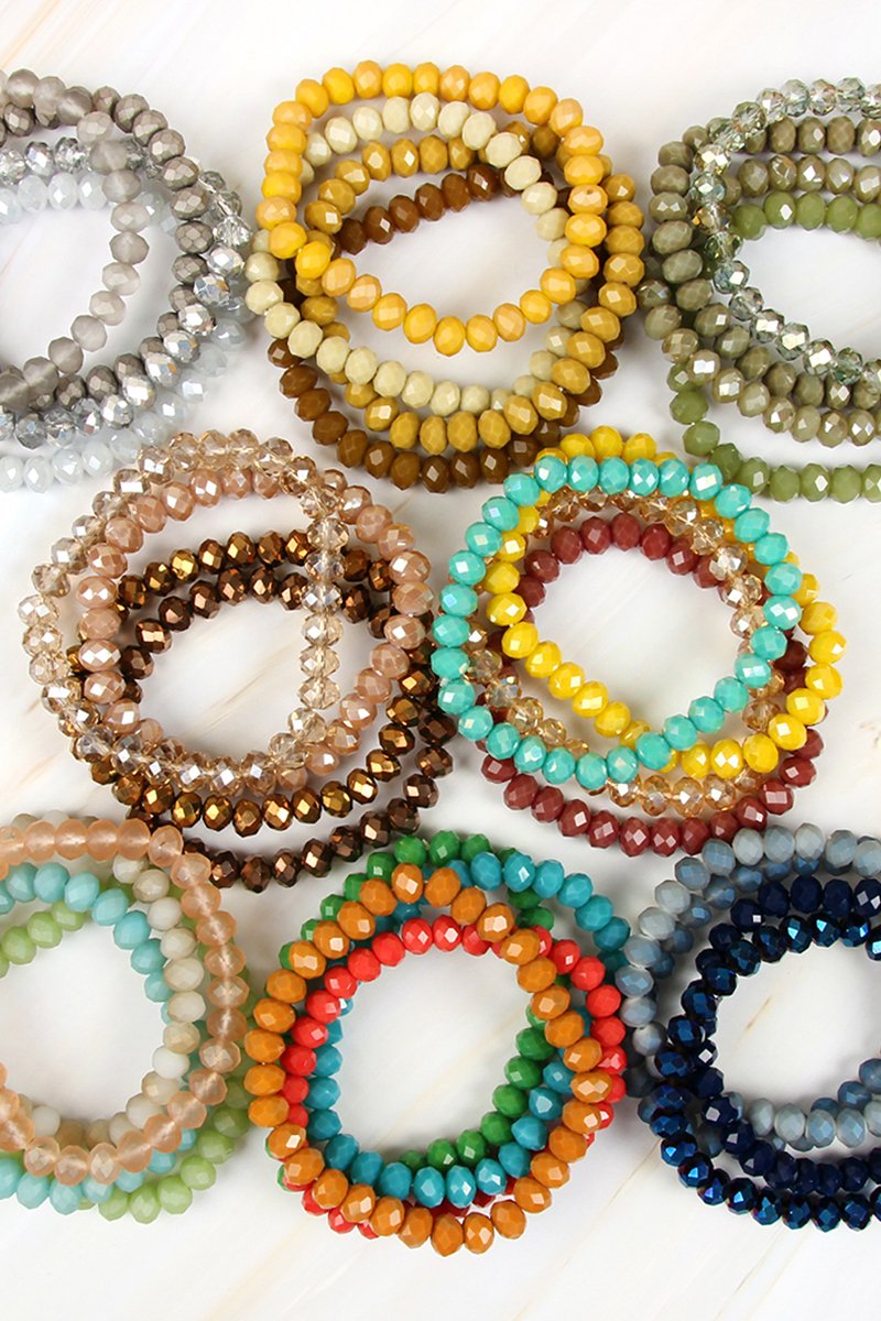 Four-Line Glass Beads Stretch Bracelet - 8 COLORS -