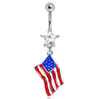 Surgical Steel USA Flag Navel Ring -