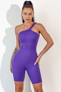 Thumbnail for Asymmetrical Neck Wide Strap Active Romper - T - 8 COLORS -