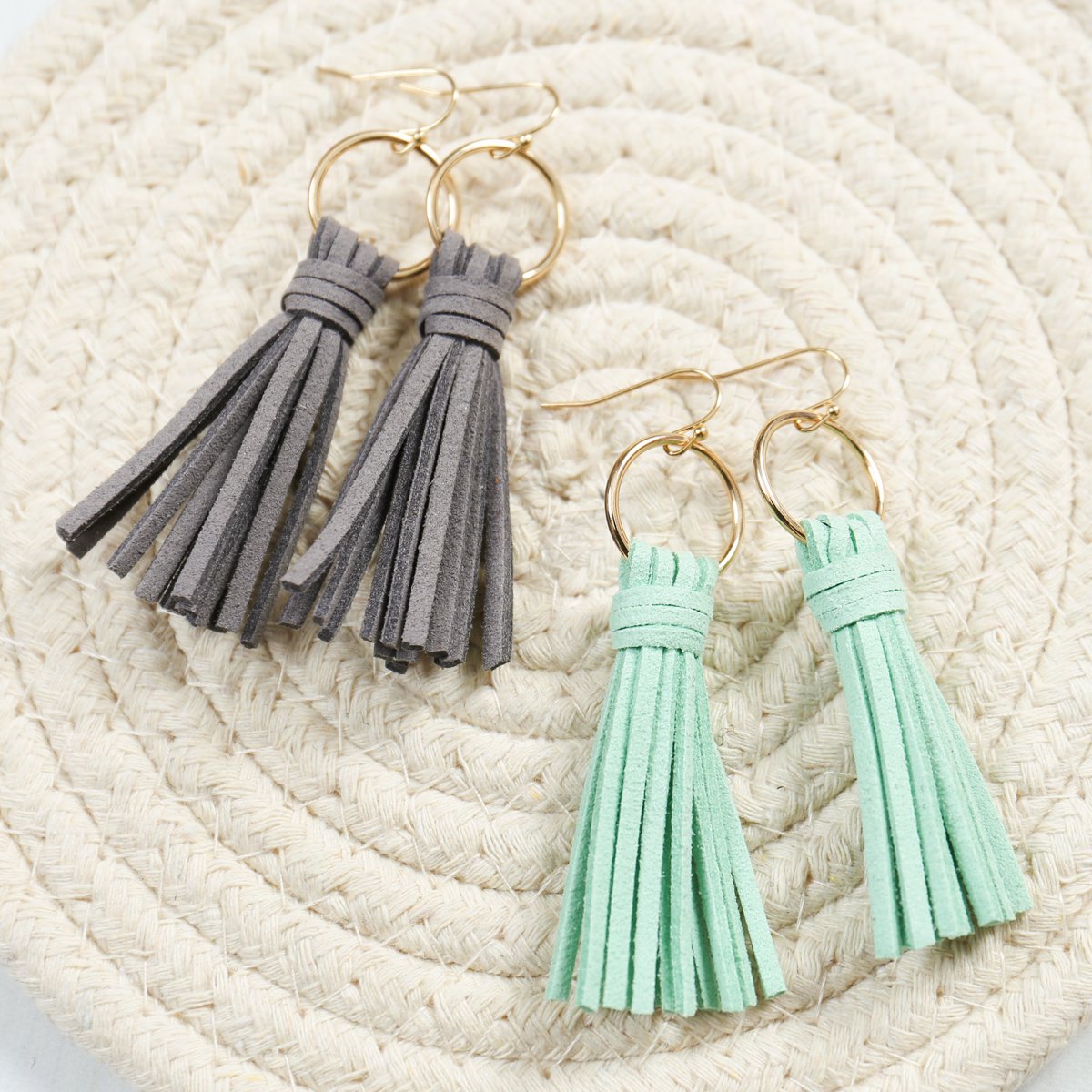 Riah Fashion - Leather Tassel Earrings - 14 COLORS -