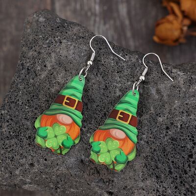 Wooden Alloy Gnome Dangle Earrings - T - 1 COLOR -