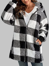 Thumbnail for Plaid Zip-Up Hooded Jacket with Pockets - T - 7 COLORS -