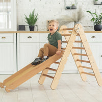 Thumbnail for 2in1 Montessori Climbing Set: Triangle Ladder + Slide Board/Ramp – Beige