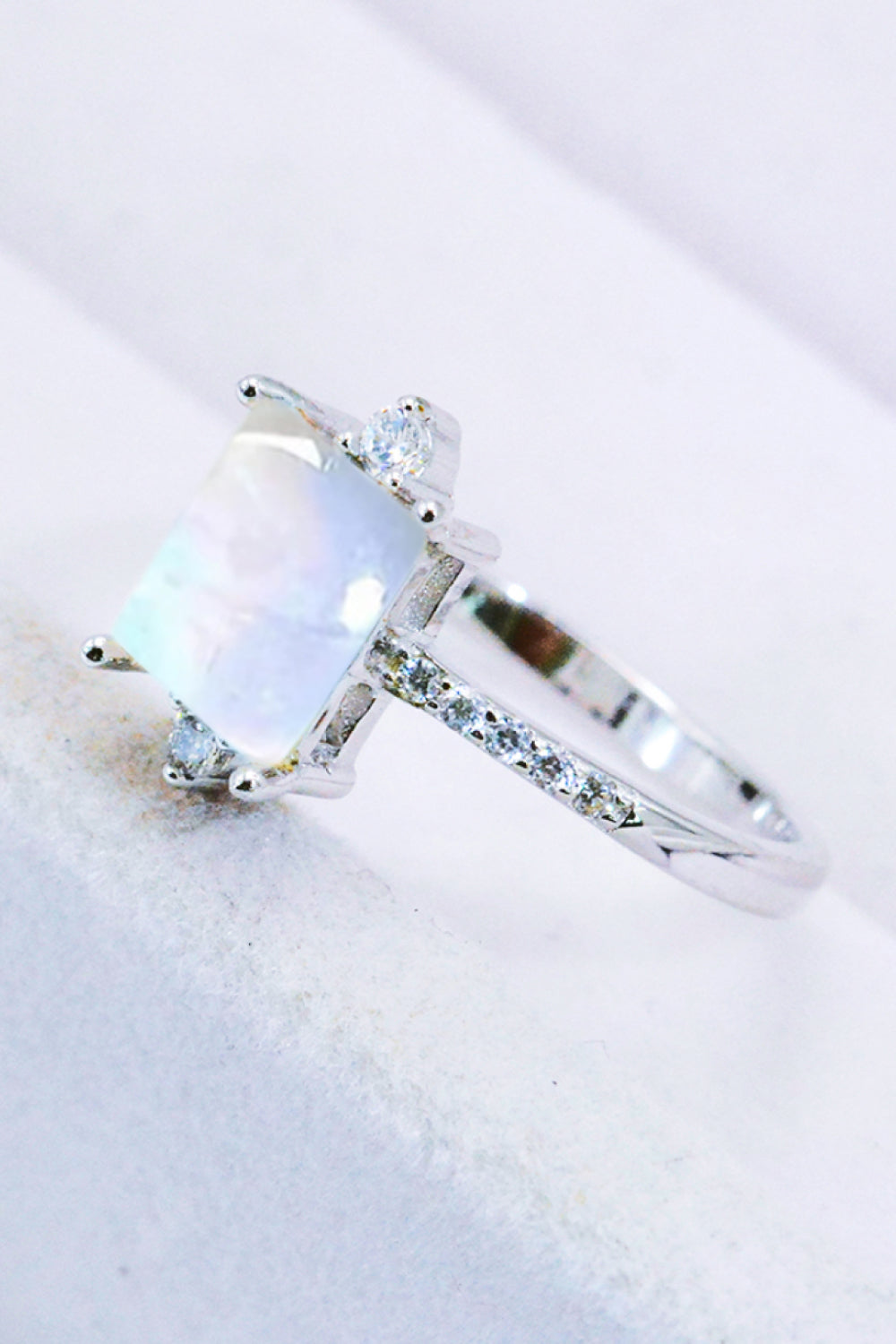 925 Sterling Silver Square Moonstone Ring - T - 2 FINISHES -