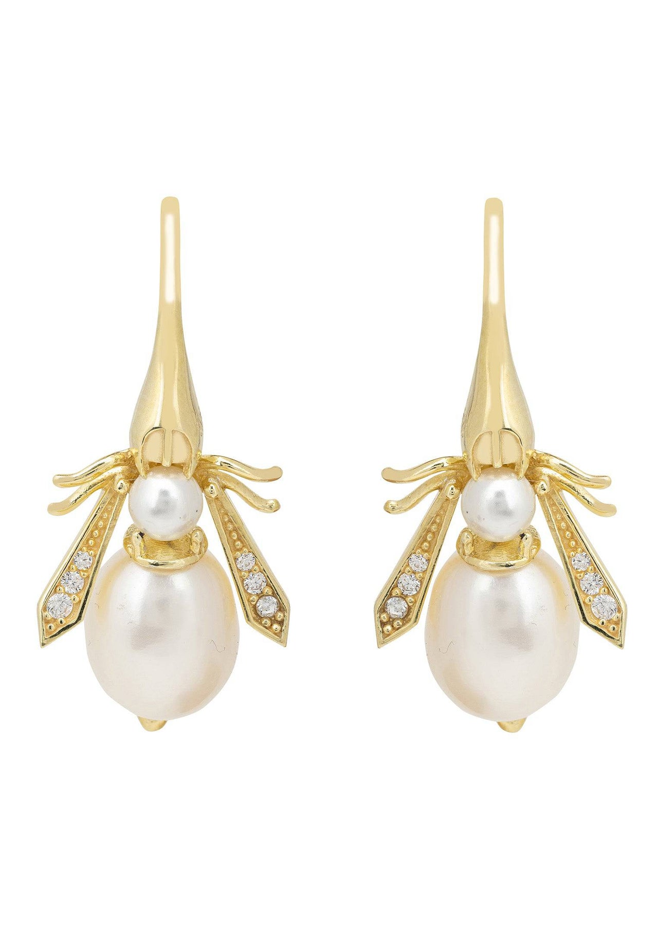 LATELITA - Pearl Honey Bee Earrings Gold -