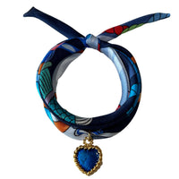 Thumbnail for Akalia - Navy Blue  Printed Silk Twill Bracelet Sterling Silver Gold Plated Enamel Love Charm -