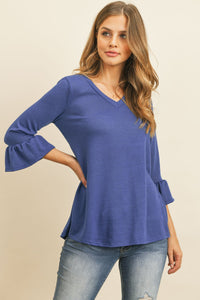 Thumbnail for Riah Fashion - Solid Bell Sleeve V-Neck Top - 5 COLORS -