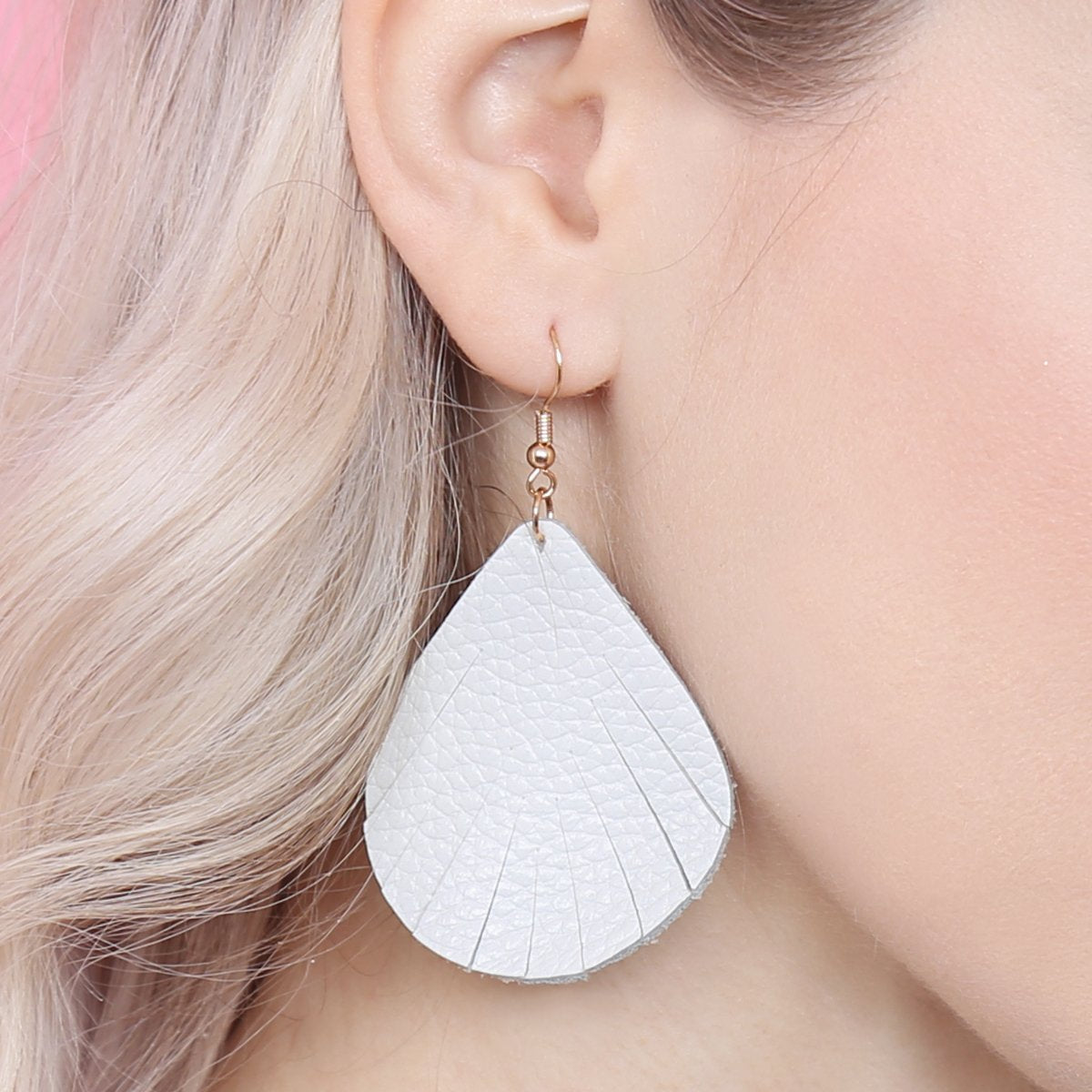 Fringed Pear Shaped Leather Earrings - 10 COLORS