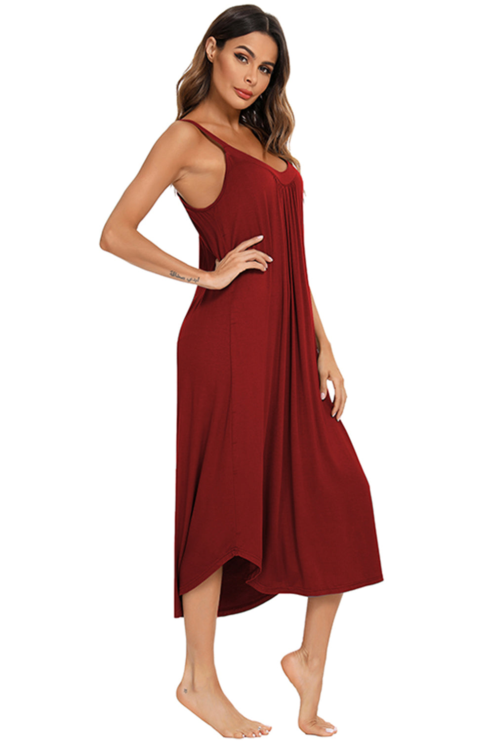 V-Neck Midi Lounge Dress - T - 4 COLORS -