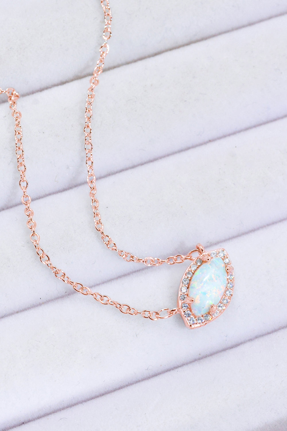 18k Rose Gold / Silver Plated Opal Pendant Necklace - T - 2 FINISHES -