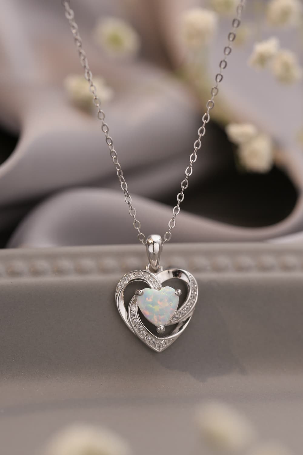 Opal Heart Pendant Necklace - T - 2 COLORS -