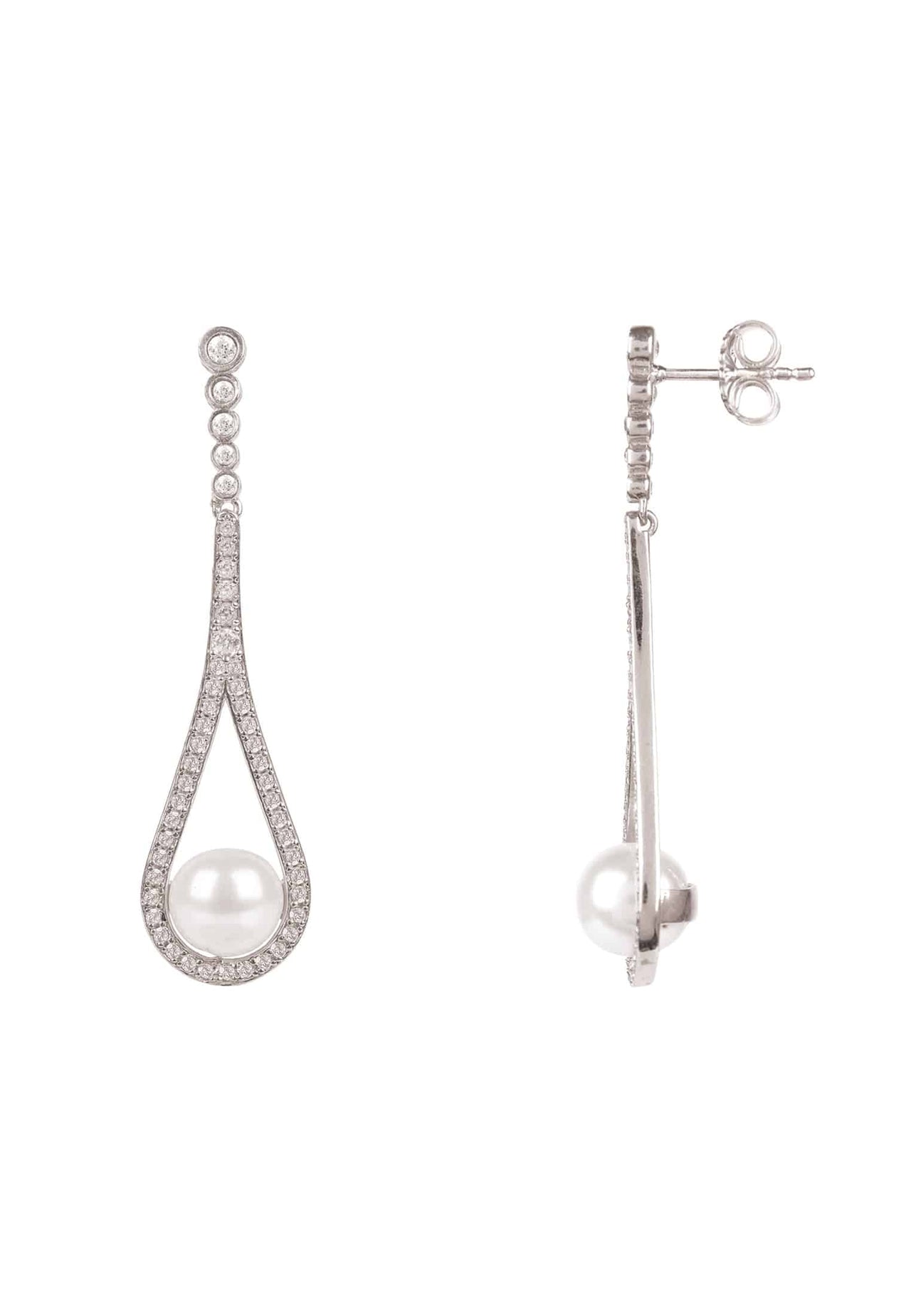 LATELITA - Cradled Pearl Drop Earrings Silver -