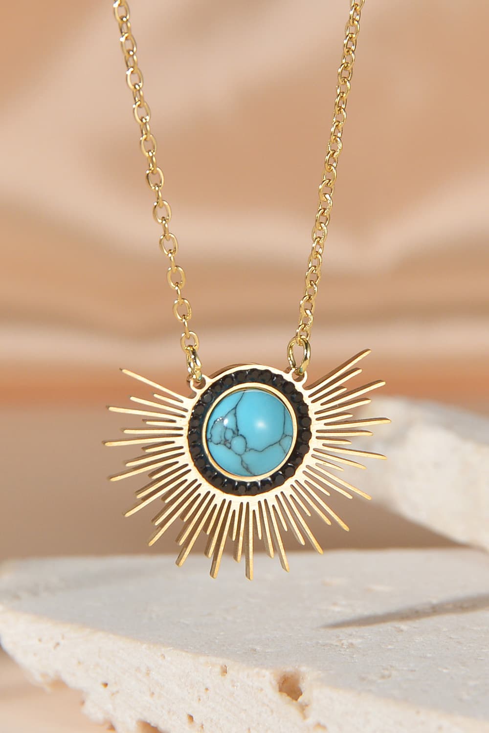 Turquoise 14K Gold Plated Pendant Necklace - T -