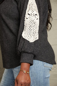 Thumbnail for Sew In Love Full Size Lace Patch Detail Sweater - T - 1 COLOR -