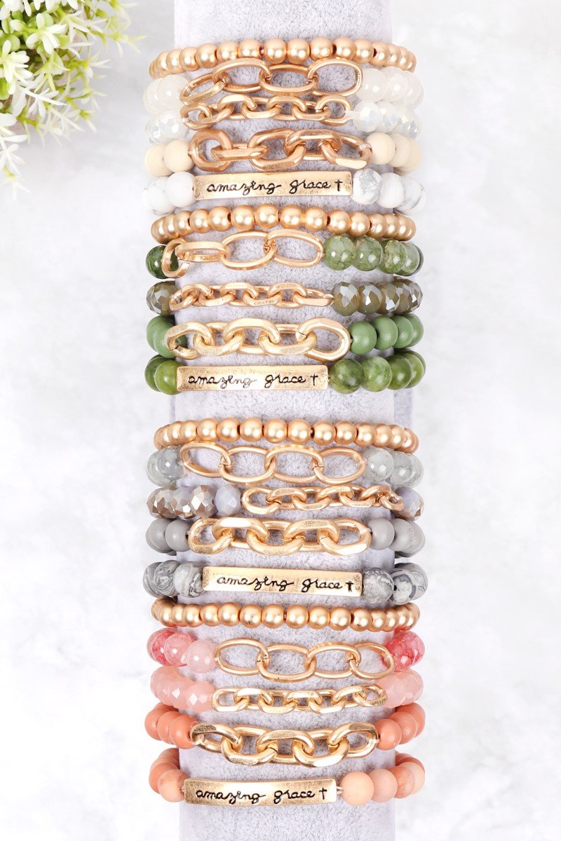 Riah Fashion - "Amazing Grace" Charm Multiline Beaded Bracelet - 8 COLOR STACKS -