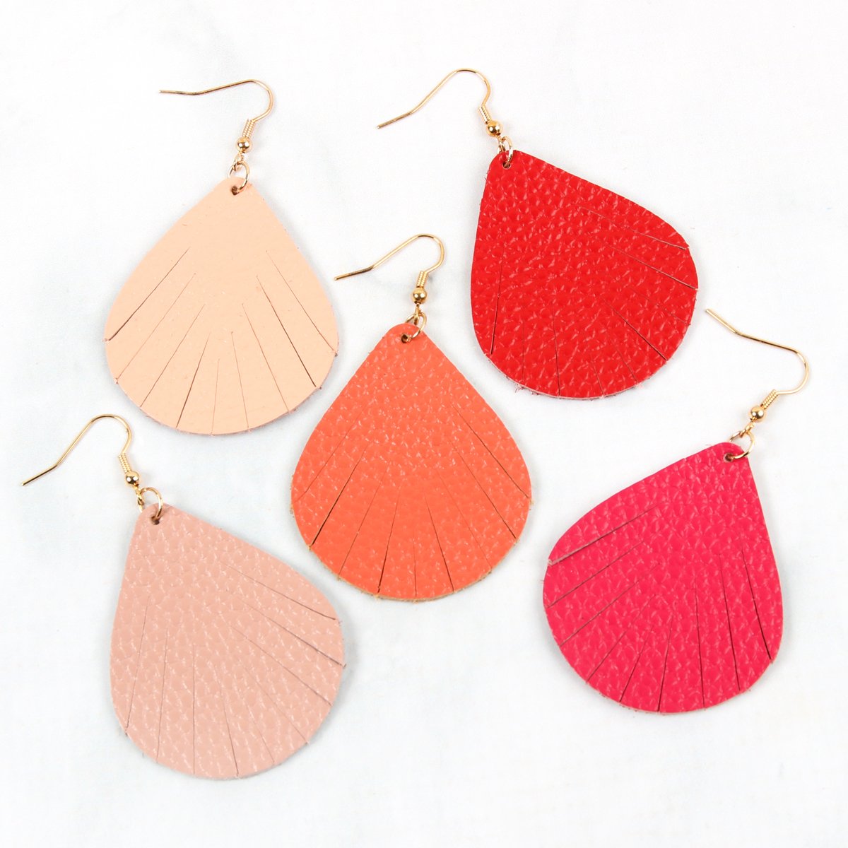 Fringed Pear Shaped Leather Earrings - 10 COLORS