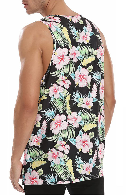 Men's Casual Summer Beach Print Sleeveless Tank Top - K - 2 PRINTS -