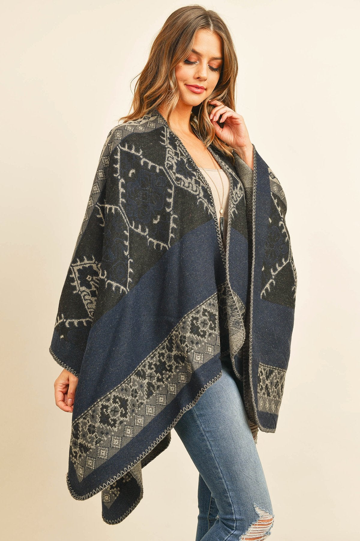 Riah Fashion - Native American Pattern Open Front Kimono -