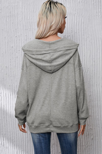 Drawstring Pocketed Dropped Shoulder Hoodie - T - 1 COLOR -