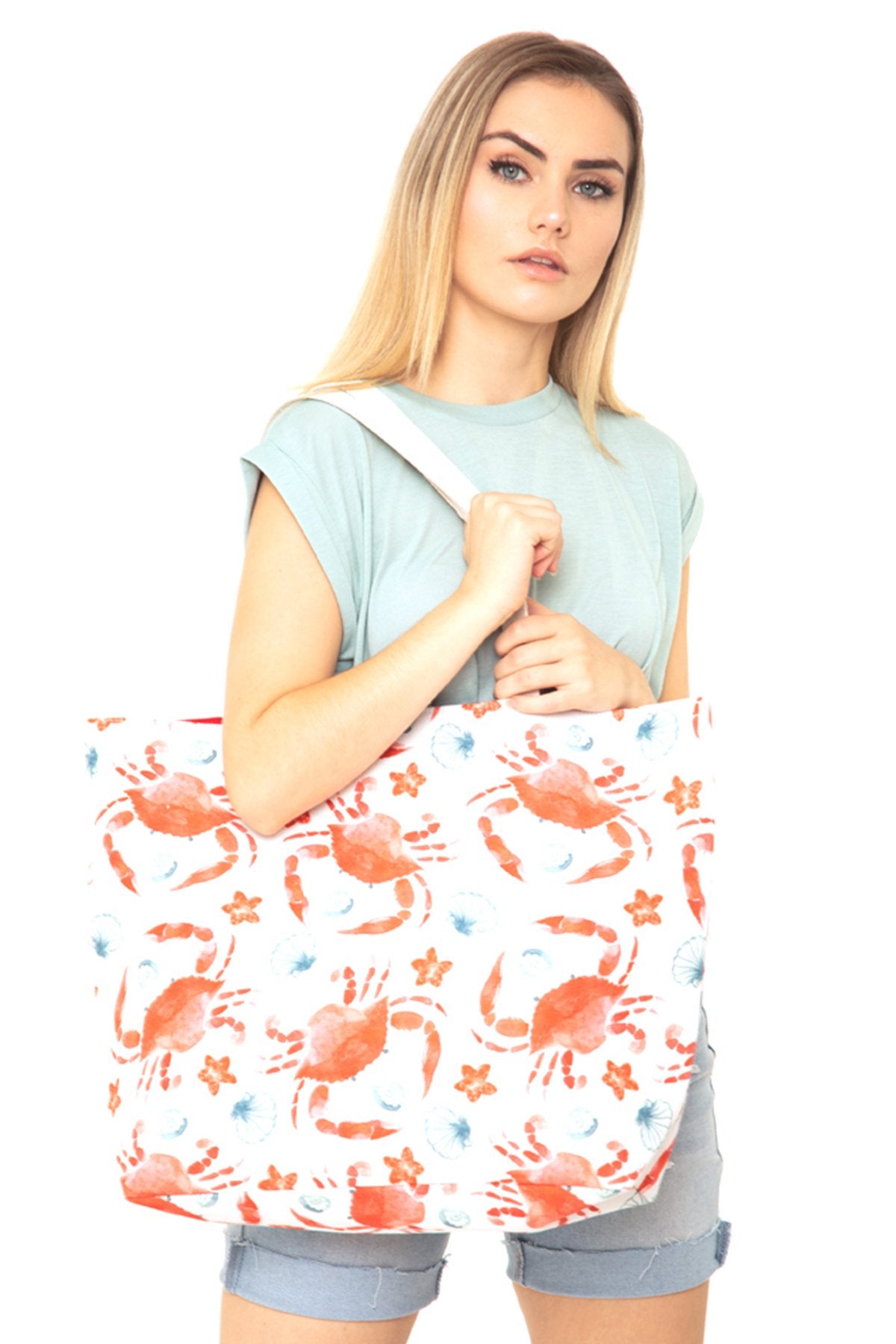 Riah Fashion - Crab Water Color Tote Bag - 1 COLOR