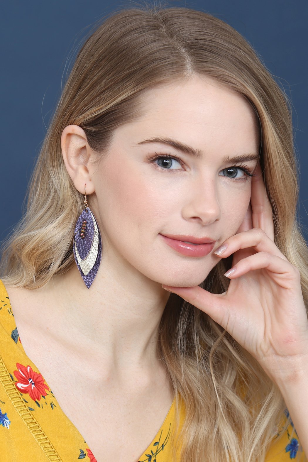 Three Layer Fringe Leather Marquise Earrings - 14 COLORS -