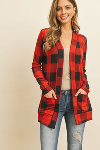 Thumbnail for Riah Fashion - Plaid Long Sleeved Front Pocket Open Cardigan - 3 COLORS -