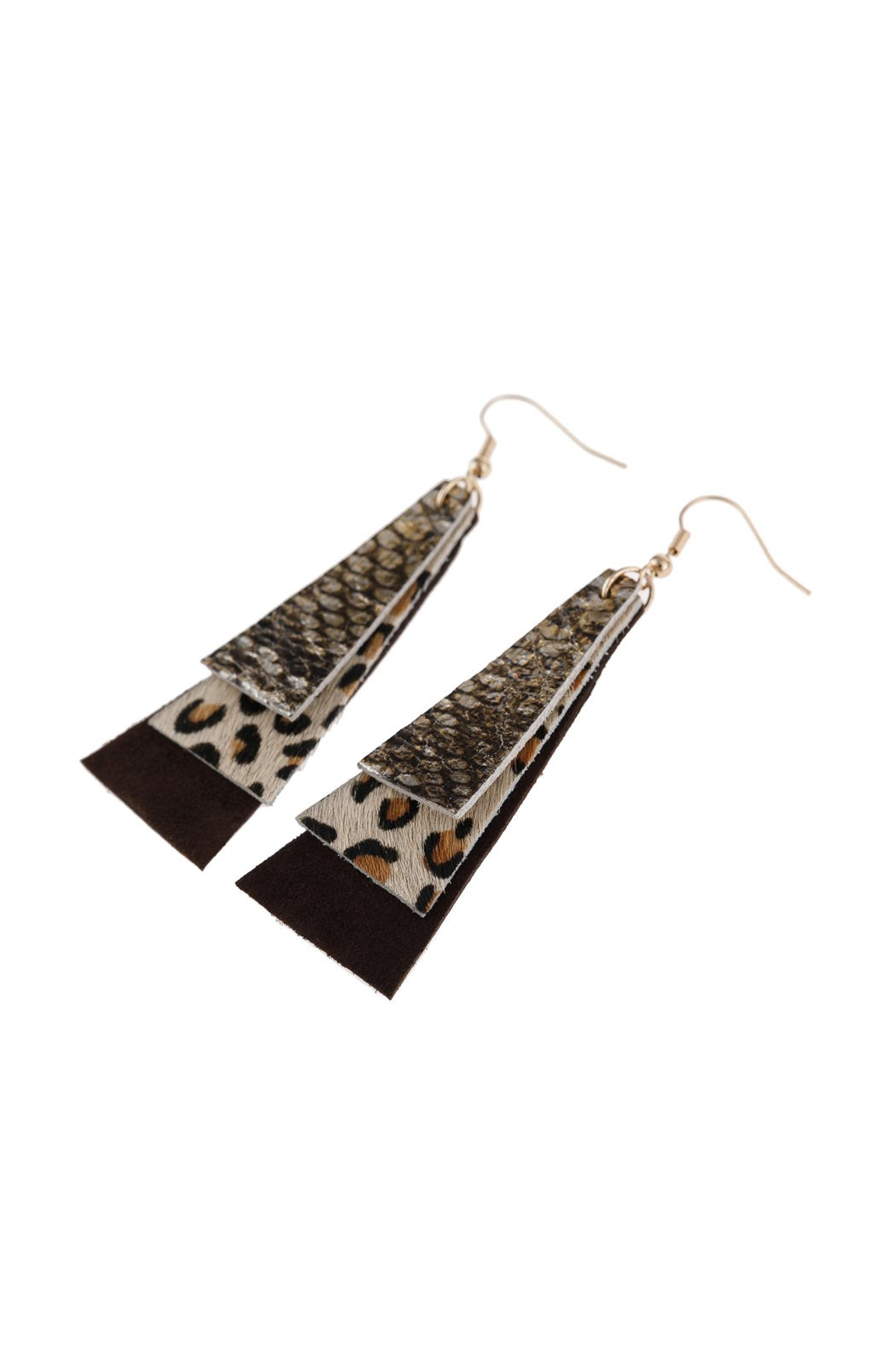 Animal Print Layered Leather Trapezoid Hook Earrings - 5 STYLES -