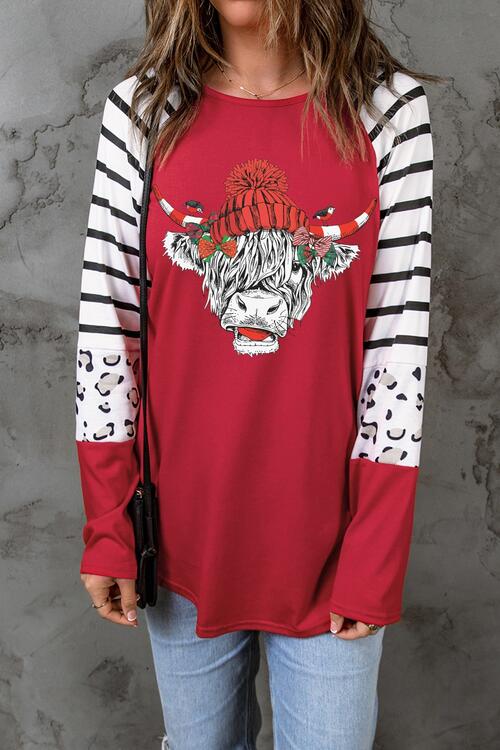 Bull Graphic Striped Long Sleeve T-Shirt - T - 1 COLOR -