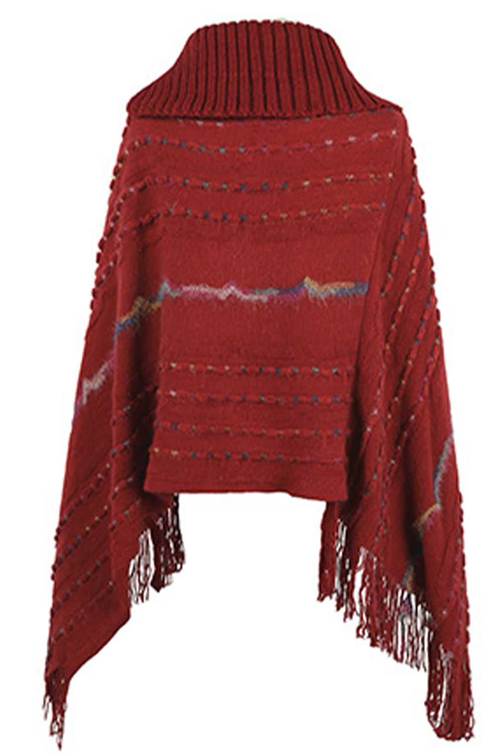 Cloak Sleeve Fringe Detail Poncho - T - 6 COLORS -