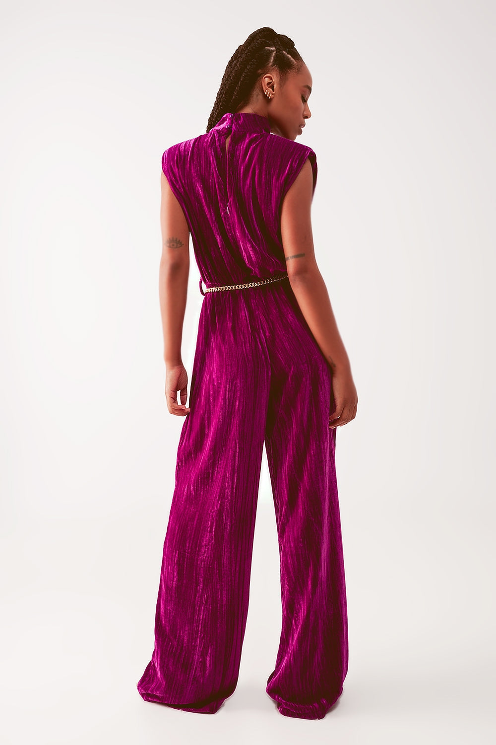 Q2 - Cord Waist Belt Jumpsuit in Purple - 1 COLOR -