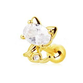 Gold Jeweled Kitty Cat Cartilage Earring -