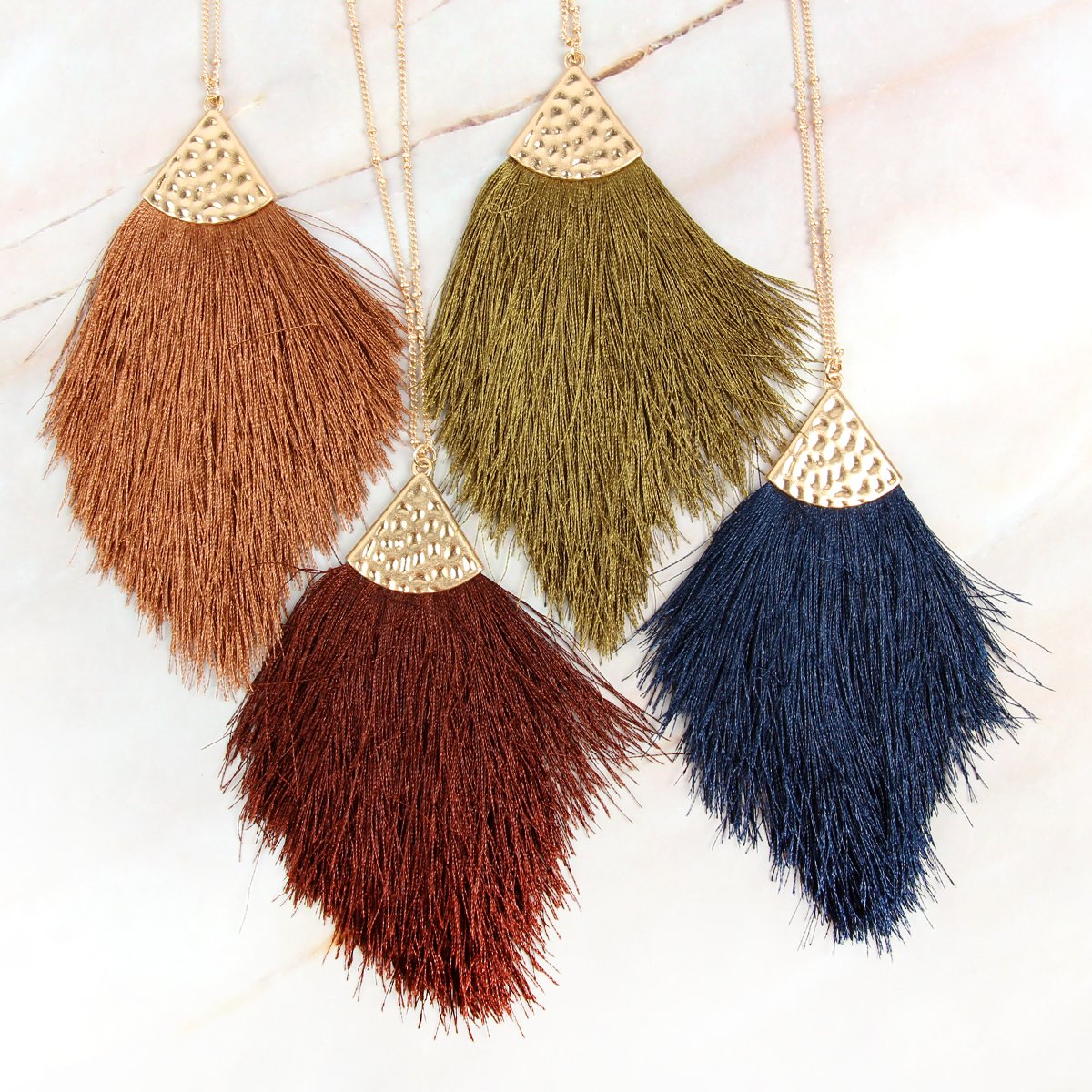 Riah Fashion - Tassel Pendant Dainty Necklace - 34 COLORS -