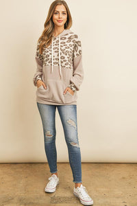 Thumbnail for Riah Fashion - Animal Print Contrast Hoodie With Kangaroo Pockets - 2 COLORS -