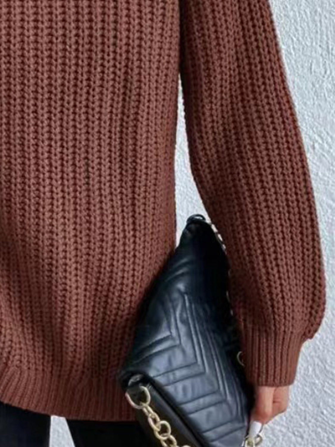 Full Size Turtleneck Rib-Knit Slit Sweater - T - 12 COLORS -