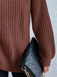 Thumbnail for Full Size Turtleneck Rib-Knit Slit Sweater - T - 12 COLORS -