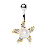 Thumbnail for Gold Pearl Accent Starfish Navel Ring -