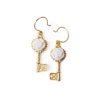 Thumbnail for Porcelain Camellia Golden Key Earrings -